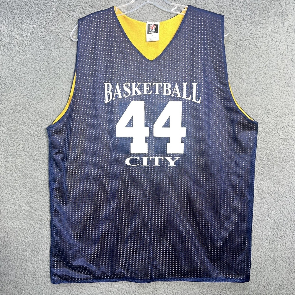 New York Basketball City Men's 2XL‎ XXL Blue Yellow Jersey #44 Reversible Mesh